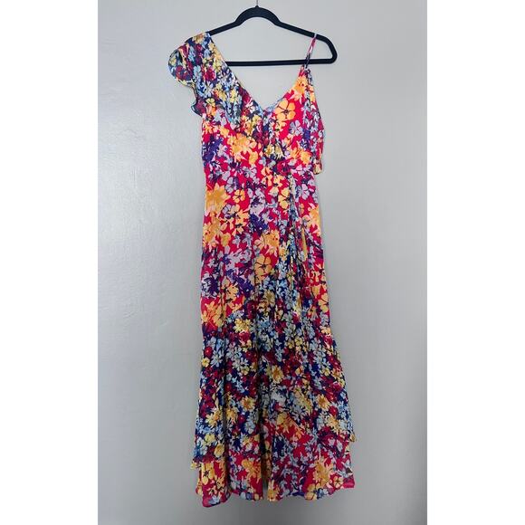 Lulus Floral Cold Shoulder Maxi Dress Women’s Small Multicolor Ruffle Hem Boho - Picture 4 of 10
